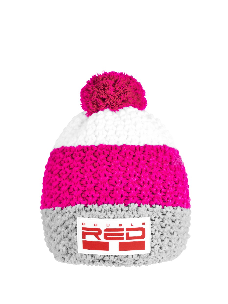 DOUBLE RED COURCHEVEL Pompom Cap Grey/Pink/White